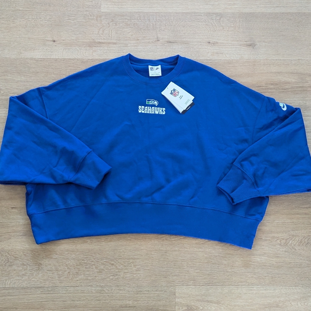 NWT Nike Women's Seattle Seahawks Embroidered Cobalt Blue Crewneck Size Large